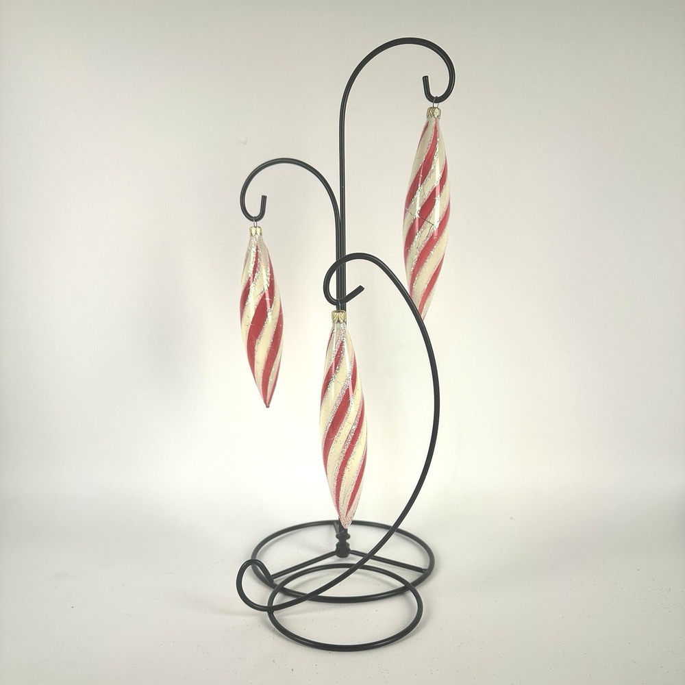 Set 3 Columbia Torpedo Candy Cane Mercury Glass Glitter Vintage 5-1/2 In - Picture 2 of 7
